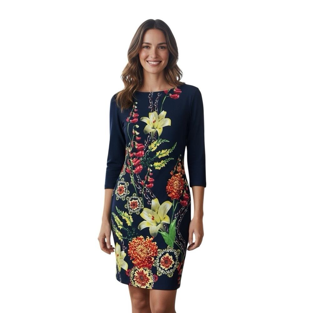 Joseph Ribkoff Garden Floral Sheath Dress Professional Business Workwear Size 12 - Picture 1 of 8